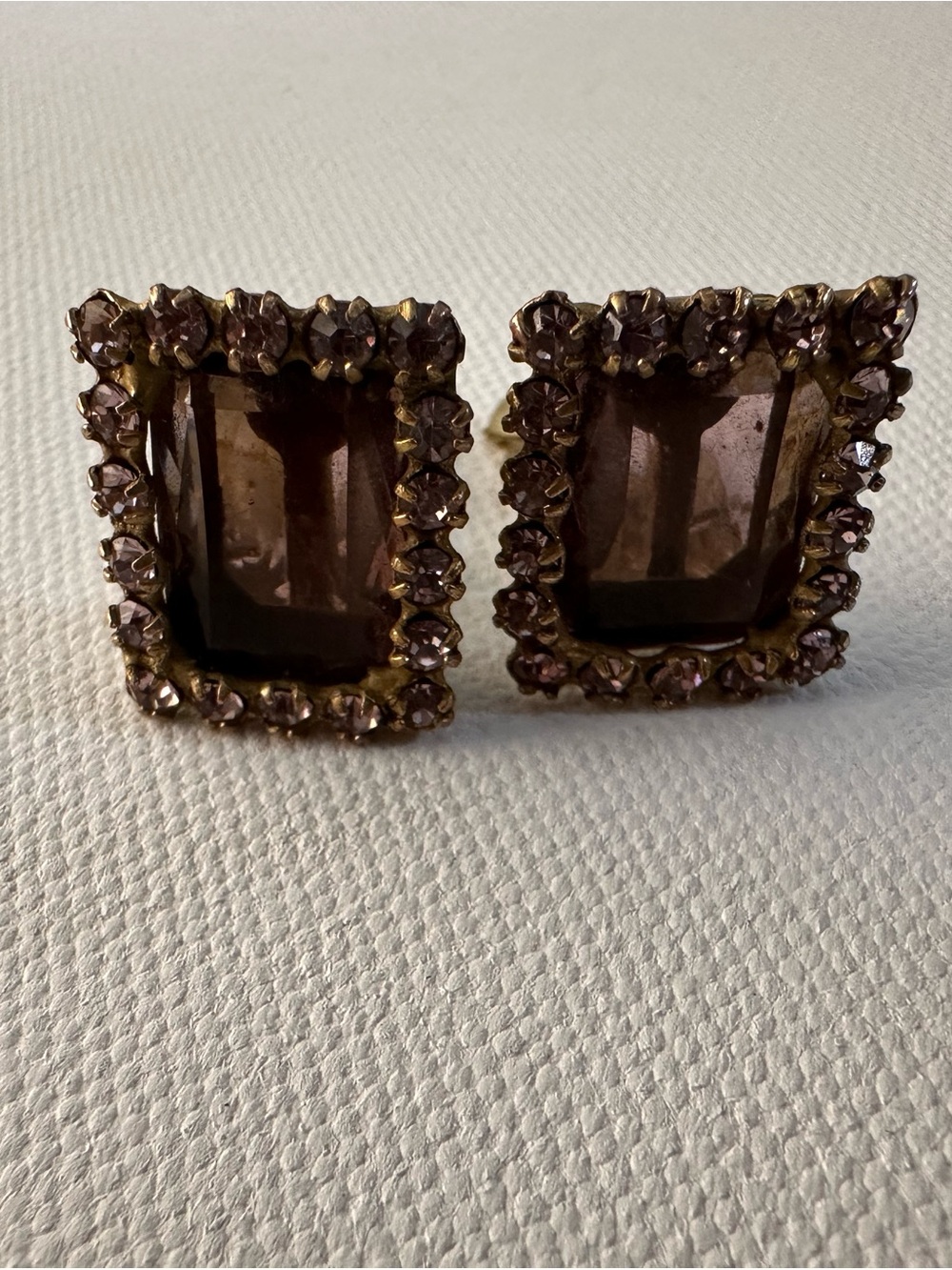 Vintage Original by Robert Amethyst Glass Emerald Cut Rhinestone Clip Earrings - Picture 4 of 12